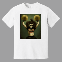 Load image into Gallery viewer, Grunge Ape Cheerleader Holding Yellow PomPoms Tee Wht