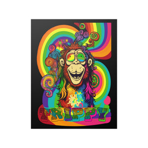 Trippy Ape - posters in various sizes, portrait for Boho Decor, hippy style, psychedelic neon rainbow colors for dorm or bedroom