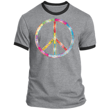 Load image into Gallery viewer, Peace Sign Pastel Scrolls - Unisex Ringer Tee PC54R