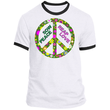 Load image into Gallery viewer, Sow Peace Reap Love Peace Sign - Unisex Ringer Tee PC54R