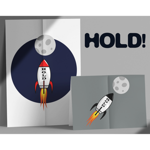 HOLD Moon Rocket Posters in various sizes, Portrait or Landscape