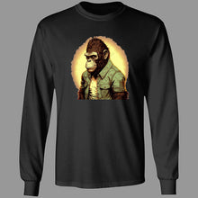 Load image into Gallery viewer, Black long sleeved Tee with Gorilla wearing green button-up shirt