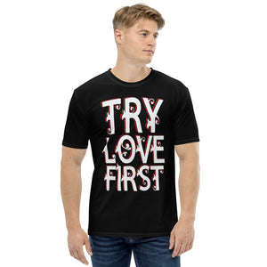 Try Love First - AOP Crew Neck T-shirt Short Sleeve, Black