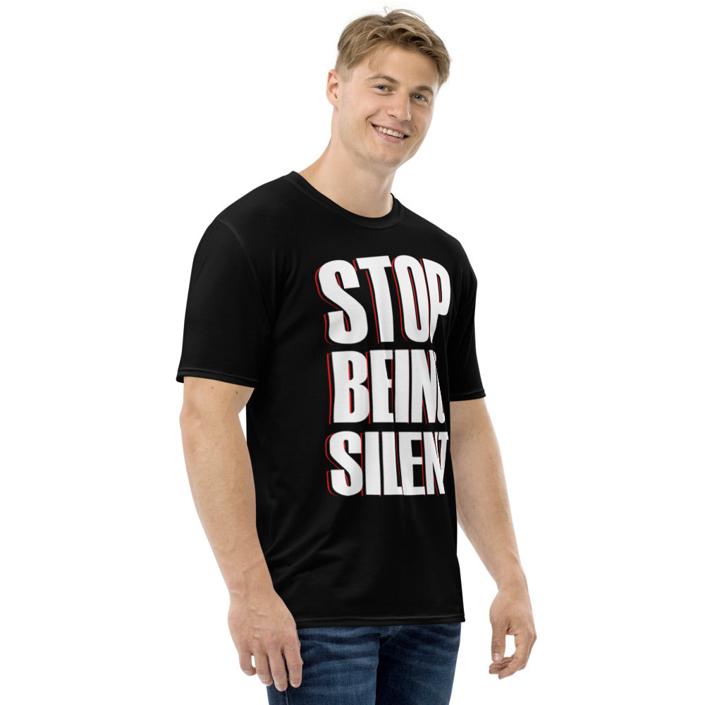Stop Being Silent - AOP Crew Neck T-shirt Short Sleeve, Black
