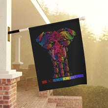 Load image into Gallery viewer, Remember Rainbow Elephant Flag Garden &amp; House Banner Pole Not Included for Pride Month LGBTQIA+ Ally Lawn Ornament in 2 sizes outdoor flag