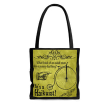 Load image into Gallery viewer, Penny-Farthing Haikuist - AOP Tote Bag, 3 size options