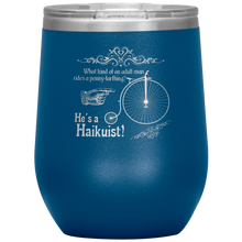 Load image into Gallery viewer, Penny-Farthing Haikuist - Wine Tumbler 12 oz Blue
